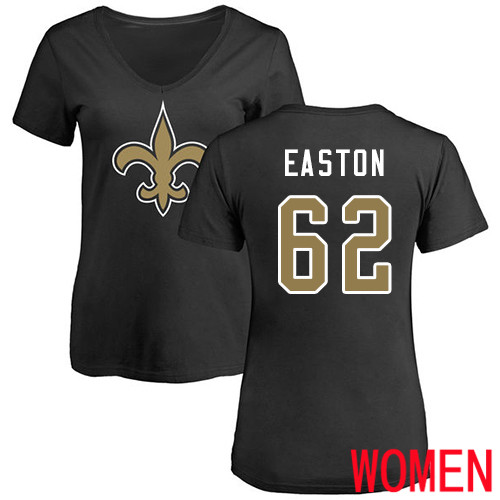 New Orleans Saints Black Women Nick Easton Name and Number Logo Slim Fit NFL Football #62 T Shirt->women nfl jersey->Women Jersey